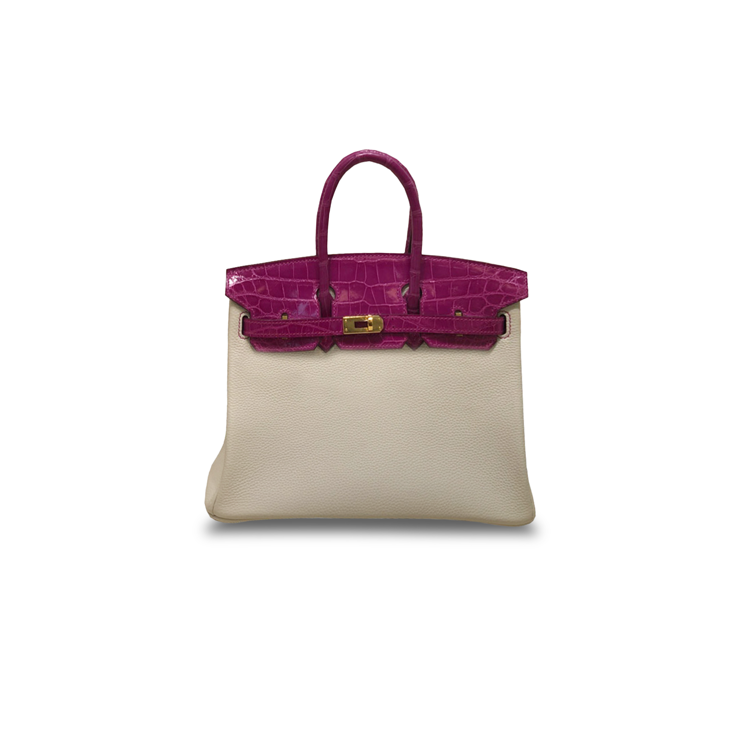 H**mes master birkin 25 crocodile and togo leather pure white and purple with gold buckle h076216ck47 (25*20*13cm)